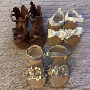 NWOT 3pc Carter’s/First Steps Baby Girl Sandals Bundle, Gold & Neutrals, Size 5
